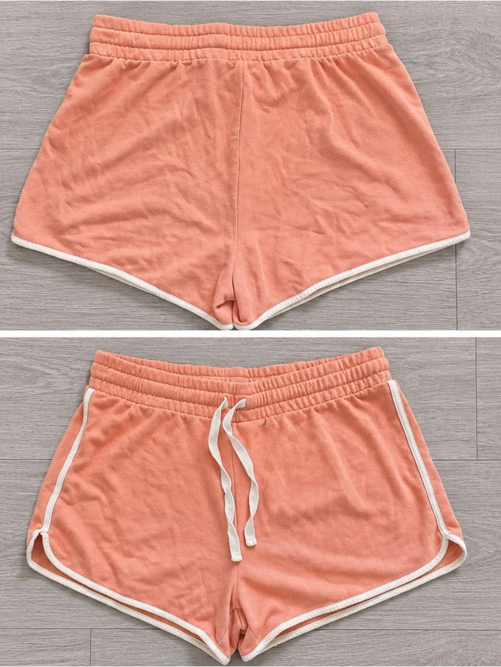 Women's Peach Drawstring Terry Shorts with Contrast Trim